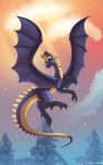  absurd_res cloudscape dragon female feral fluffy fluffy_hair flying forest gift hair hi_res scalie sillyfoxart sky solo sunrise tree western_dragon 