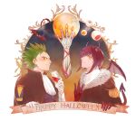  2boys bat brothers cup demon_wings drinking_glass eyeball gannen_harst gloves green_hair halloween halloween_costume happy_halloween highres male_focus multiple_boys red_hair short_hair siblings smile spiked_hair the_saga_of_darren_shan turtleneck vancha_march wine_glass wings yellow_eyes younger 