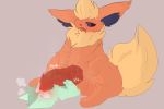  3:2 a_cat_is_fine_too balls blush bodily_fluids duo eeveelution empty_eyes erection feral flareon fluffy fluffy_ears fluffy_hair fluffy_tail fur genital_fluids genitals green_body green_fur hair hi_res kale_(somethingunique) male meme musk nintendo open_mouth pawpads paws penis pok&eacute;mon pok&eacute;mon_(species) simple_background smile somethingunique tongue tongue_out video_games 