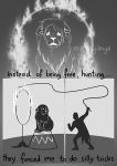  comic dialogue duo english_text felid feral fire human jenny_jinya lion loving_reaper mammal pantherine text whip 