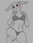  2020 anthro beastars blush bra breasts cleavage clothed clothing domestic_rabbit female front_view grey_background greyscale haru_(beastars) hi_res lagomorph leporid lingerie mammal monochrome oryctolagus panties portrait rabbit ravenemore simple_background solo spot_color three-quarter_portrait underwear underwear_only 