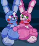  animatronic anthro anus balls big_balls big_butt blue_body bodily_fluids bonnet_(fnafsl) bow_tie butt butt_grab duo eyelashes female five_nights_at_freddy&#039;s genitals green_eyes gynomorph gynomorph/female hand_on_butt hi_res intersex intersex/female intersex/male lagomorph leporid machine male mammal pink_body plushtrapboyuwu puppet_bonnie_(fnafsl) purple_eyes rabbit robot simple_background sister_location sitting sweat sweaty_balls sweaty_butt thick_thighs tongue tongue_out video_games wet wide_hips 