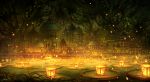  absurdres building fantasy highres huge_filesize kurasuta lantern lily_pad night no_humans original outdoors scenery signature 