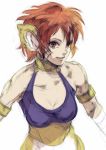  1girl animal_ears artist_request breasts breath_of_fire breath_of_fire_ii cat_ears closed_mouth facial_mark highres looking_at_viewer pointy_ears red_hair rinpoo_chuan short_hair simple_background smile solo white_background 
