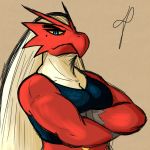  1:1 anthro avian beauty_mark biceps big_breasts bird blaziken blue_eyes bra breasts clothed clothing eye_moisturizer eyebrows feathers female hair hi_res looking_at_viewer mole_(marking) muscular muscular_anthro muscular_female nintendo non-mammal_breasts pok&eacute;mon pok&eacute;mon_(species) red_body red_feathers simple_background solo sports_bra sportswear thick_eyebrows triceps underwear video_games white_hair yellow_sclera 