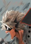  1boy bakugou_katsuki black_mask blonde_hair boku_no_hero_academia commentary_request derivative_work eye_mask face from_side grey_background highres male_focus open_mouth pote_to red_eyes short_hair solo spiked_hair steam teeth 