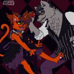  1:1 anthro bazil_vasquez bell canid canine canis classy clothing collar domestic_cat duo felid feline felis female frilly frilly_clothing furniture hi_res male male/female mammal pepper_vasquez petting s1nd3r3 wolf 