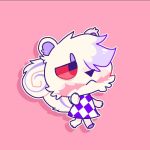  1:1 animal_crossing anthro checkered_clothing clothing eyebrows fur hair male mammal marshal_(animal_crossing) multicolored_body multicolored_fur nightynight nintendo pannacotta_fugo pattern_clothing paws pink_background purple_eyebrows purple_hair purple_inner_ear red_eyes red_sclera rodent scar sciurid shadow shirt simple_background solo squirrel_tail topwear video_games white_body white_fur 
