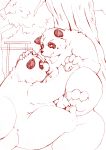  anthro balls belly canid canine duo genitals hand_holding kemono male mammal moobs outside overweight overweight_male raccoon_dog sigenoya takosen takotyutyu tanuki tree 