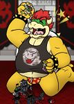  5_fingers anthro banner boo_(mario) bowser bracelet brick_wall briefs carpet castle clothing eyebrows eyes_closed fingers hair happy hi_res horn jewelry koopa lego male mario mario_bros muscle_shirt navel nintendo open_mouth polkscastle princess_peach red_hair reptile scalie shell solo spiked_bracelet spiked_shell spikes spikes_(anatomy) teeth thick_eyebrows toy underwear video_games yellow_body 