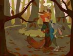  2020 absurd_res ambiguous_gender anthro autumn barefoot brown_ears canid canine cheek_tuft clothed clothing detailed_background dipstick_ears dipstick_tail disney disposable_cup duo eye_contact facial_tuft forest fox furgonomics gloves_(marking) half-closed_eyes hi_res holding_object judy_hopps lagomorph leaf leg_markings leporid looking_at_another mammal markings multicolored_ears multicolored_tail narrowed_eyes neck_tuft nick_wilde outside path rabbit red_fox samur_shalem scarf scut_tail signature socks_(marking) standing steam tail_clothing tiptoes tree tuft zootopia 
