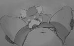  ailurid belly clothing genitals male mammal minedoo minedoo_(character) monochrome navel penis poking_out red_panda sniffing tagme underwear 