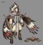  1boy armor bird brown_hair eagle english_text feathered_wings feathers grey_background highres hooves kahill male_focus mask medium_hair monster_boy monster_girl original pauldrons shoulder_armor simple_background skull sleeves_past_wrists solo standing talons tribal wings 