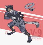  2020 4_fingers anthro armor athletic athletic_anthro athletic_male bo_(thelivingtrashcan) bodysuit clothing cybernetics drone eyewear felid fingers gun handgun headgear hi_res holding_gun holding_object holding_weapon looking_away machine male mammal military pantherine pistol ranged_weapon skinsuit snow_leopard solo submachine_gun thelivingtrashcan tight_clothing weapon 