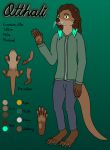  2020 amber_eyes anthro brown_hair brown_nose clothed clothing digital_drawing_(artwork) digital_media_(artwork) hair highlights_(coloring) kola lutrine male mammal membrane_(anatomy) model_sheet mustelid otthali solo webbed_feet webbed_hands whiskers 