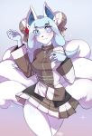  alolan_vulpix anthro blind_eye blue_body blue_eyes blue_fur blue_hair bottomwear clothing cosplay costume drakkin ear_piercing female fur hair hi_res multi_tail nintendo piercing pok&eacute;mon pok&eacute;mon_(species) regional_form_(pok&eacute;mon) ricka_ekartsen skirt smile solo sparkles video_games vocaloid white_body white_fur 