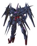  00_raiser absurdres beam_rifle cunkou_mangren dark_persona energy_gun fusion gn_drive gundam gundam_00 gundam_00_sky gundam_build_divers highres looking_down mecha no_humans purple_eyes solo standing v-fin weapon white_background 