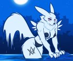  anthro big_nipples bikini bikini_bottom black_nipples breasts canid clothed clothing digimon digimon_(species) female fur light mammal moonlight nicnak044 nipples outside renamon solo swimming swimwear topless topless_female wet wet_body wet_fur white_body white_fur 