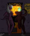  anthro arcade cobra dark_room dragon duo female graffiti hi_res poster_(object) reptile scalie snake varix video_games 