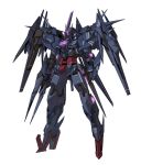  00_raiser absurdres beam_rifle cunkou_mangren dark_persona energy_gun fusion gn_drive gundam gundam_00 gundam_00_sky gundam_build_divers highres looking_down mecha no_humans purple_eyes solo standing v-fin weapon white_background 