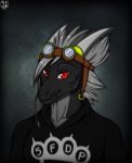 anthro black_body clothed clothing dragon eyewear glasses grey_body grey_hair hair hi_res horn male multicolored_body red_eyes simple_background solo two_tone_body zi0808 