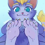  1:1 anthro claws colored_nails domestic_cat feet felid feline felis female foot_focus kyrosh looking_at_viewer mammal nails smile solo yuumi_(lol) 