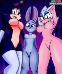  anthro blush breasts butt butt_pose clothing disney eyelashes eyewear female female/female fur genitals group hair hi_res judy_hopps legwear looking_at_viewer mammal mature_female minnie_mouse narrowed_eyes nativefall nipples nude open_mouth pose pussy rouge_the_bat simple_background smile sonic_the_hedgehog_(series) stockings thick_thighs vaginal video_games zootopia 