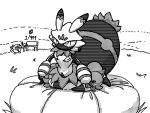 2025 4:3 ambiguous_gender antennae_(anatomy) arachnid arachnid_taur arthropod arthropod_abdomen arthropod_taur bench big_abdomen black_and_white black_body digital_drawing_(artwork) digital_media_(artwork) dipstick_antennae dithering duo falling fingers front_view full-length_portrait grass huge_abdomen looking_at_viewer marielx monochrome multicolored_antennae nude oekaki outside pal_(species) palworld plant pocketpair portrait pupils raised_abdomen sitting sketch slit_pupils solo_focus spider spider_taur stick_figure tarantriss taur three-quarter_view