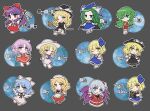  6+girls ;) ;o alice_margatroid alice_margatroid_(pc-98) apron arms_behind_back ascot barefoot black_hat black_ribbon black_shoes black_skirt black_vest blonde_hair blue_capelet blue_eyes blue_hair blue_hat blue_ribbon blue_skirt blush book bow bowtie broom broom_riding capelet character_name chibi chibi_only closed_mouth commentary dress everyone frilled_apron frilled_skirt frills full_body gohei green_eyes green_hair grey_background grin hair_bobbles hair_bow hair_ornament hair_ribbon hair_tubes hakurei_reimu hakurei_reimu_(pc-98) hat hat_bow highres holding holding_book holding_gohei japanese_clothes kazami_yuuka kimono kirisame_marisa kirisame_marisa_(pc-98) long_hair long_sleeves louise_(touhou) mai_(touhou) mima_(touhou) mirei_(miirei) multiple_girls mystic_square neck_ribbon neckerchief one_eye_closed one_side_up open_mouth outline parted_bangs pink_bow pink_dress pink_eyes pink_hair plaid_clothes plaid_vest purple_eyes purple_hair purple_neckerchief purple_wings red_bow red_shoes red_skirt red_vest ribbon ribbon-trimmed_sleeves ribbon_trim sara_(touhou) shinki_(touhou) shirt shoes short_hair short_sleeves skirt skirt_hold skirt_set smile standing touhou touhou_(pc-98) translation_request v-shaped_eyebrows vest white_apron white_bow white_dress white_kimono white_outline white_shirt white_shoes wings witch_hat yellow_ascot yellow_bow yellow_bowtie yellow_eyes yuki_(touhou) yumeko_(touhou) 