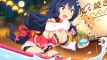  fish game_cg goldfish goldfish_scooping highres long_hair mikoto_(sakura_fox_adventure) moon night night_sky official_art poi_(goldfish_scoop) sakura_fox_adventure sky splashing stool wanaca water_drop 