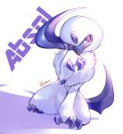  :3 absol absurdres artist_name character_name claws closed_mouth commentary_request english_text forehead_jewel full_body gen_3_pokemon hand_up highres horns looking_to_the_side no_humans pokemon pokemon_(creature) red_eyes short_hair signature simple_background single_horn sitting solo tamanosuke tongue tongue_out white_background white_hair 