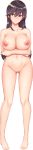  1girl absurdres anza_tomo bare_legs barefoot breasts brown_hair crossed_arms eyebrows_visible_through_hair full_body highres isami_moe large_breasts long_hair long_image looking_at_viewer navel nipples no_pussy nude official_art orange_eyes original purple_hair solo standing tall_image transparent_background 
