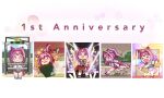  &gt;_&lt; 1girl :d ^^^ absurdres animal_ears anniversary bandaid bandaid_on_leg bow buruma chibi collared_shirt commentary_request ear_bow fingerless_gloves flower-shaped_pupils fold-over_boots gloves hair_intakes hairband haru_urara_(umamusume) highres holding horse_ears horse_girl horse_tail jacket japanese_clothes kimono moko39_takasora open_clothes open_jacket overall_shorts overalls pink_hair pink_shirt pink_shoes ponytail profile puffy_short_sleeves puffy_sleeves purple_eyes purple_hairband red_buruma red_gloves red_kimono red_shoes running shirt shoes short_sleeves smile socks star_(symbol) striped_clothes striped_socks symbol-shaped_pupils tail thighhighs umamusume white_bow white_jacket white_shirt white_thighhighs xd 