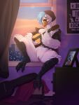 anatid anseriform anserinae anthro avian beak beanie bird bottomless city cityscape clothed clothing curtains curtains_open dresser facial_piercing feathers female furniture genitals guitar guitar_case hat headgear headwear hi_res highlights_(coloring) jacket jacket_only legend_of_ahya musical_instrument musician mute_swan nina_hawkins_(darkflamewolf) nose_piercing nose_ring nude nude_anthro nude_female photo picture_frame piercing playing_guitar playing_music plucked_string_instrument poster ring_piercing sitting_on_window_sill solo string_instrument sunset swan topwear topwear_only vulva window window_sill wings zombieze