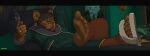 5_toes anthro bangs bear beard black_beard black_body black_facial_hair black_fur black_hair brown_body brown_fur brown_hair chair clothing colored_nails countershade_feet countershading crossed_legs detailed_background digit_ring facial_hair facial_piercing feet foot_focus footwear fur furniture green_nightgown green_wall gun hair hair_over_eyes handgun hi_res highlights_(coloring) humanoid_feet jewelry khors lighthouse lip_piercing male mammal nails nightgown nose_piercing nose_ring one_shoe_on overweight overweight_anthro overweight_male painting_(object) piercing plant plant_pot plantigrade ponytail potted_plant purple_nails raised_arm ranged_weapon recliner reclining revolver ring ring_piercing round_ears shaded shoes soles solo toe_ring toes weapon white_slippers window