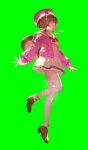  1girl absurdres animal_ears ayunda_risu ayunda_risu_(1st_costume) beret bilingual_commentary boots bow bowtie brown_boots brown_choker brown_hair cable_knit cardigan chest_bow choker clothing_cutout commentary dress empire_waist english_commentary fold-over_boots full_body fur_choker green_background green_eyes hair_ornament hairclip hat highres hololive hololive_indonesia hood hooded_cardigan ishihara_(kuniyoshi) long_hair low_twintails mixed-language_commentary multicolored_hair open_mouth pink_cardigan pink_hat red_bow red_bowtie short_dress shoulder_cutout simple_background solo squirrel_ears squirrel_girl squirrel_tail streaked_hair striped_clothes striped_thighhighs tail thighhighs twintails vertical-striped_clothes vertical-striped_thighhighs virtual_youtuber watermark white_dress white_hair white_thighhighs 