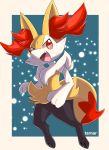  abstract_background absurd_res ambiguous_gender anthro big_eyes big_head black_body black_fur border braixen cheek_tuft chest_tuft cute_fangs digitigrade facial_tuft featureless_crotch front_view full-length_portrait fur glistening glistening_eyes handpaw hi_res inner_ear_fluff long_ears looking_aside nintendo open_mouth open_smile paws pok&eacute;mon pok&eacute;mon_(species) portrait pupils red_body red_eyes red_fur red_nose shoulder_tuft slit_pupils smile solo tarnar tongue tuft video_games white_body white_border white_fur yellow_body yellow_fur 