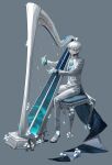 1boy absurdres alternate_costume ascot black_undershirt blue_ascot blue_coat blue_eyes closed_mouth coat colored_extremities crystallization elsword flower full_body grey_background hair_between_eyes harp highres instrument korean_commentary loafers long_sleeves male_focus multicolored_eyes music noah_ebalon nyx_pieta_(elsword) pants playing_instrument purple_eyes shirt shoes short_hair simple_background sitting solo starry_sky_print stool suit turtleneck turtleneck_shirt two-sided_coat two-sided_fabric two-tone_eyes white_coat white_flower white_hair white_pants white_shirt white_shoes white_suit yrdd 