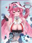  1girl absurdres animal_ears artist_glove black_tube_top breasts chattino_(raora_panthera) claw_pose cleavage english_commentary goggles goggles_on_head hair_intakes heart highres hololive hololive_english huge_breasts layunaart long_hair looking_at_viewer open_mouth panther_ears panther_girl panther_tail raora_panthera shirt shorts strapless tail tube_top very_long_hair virtual_youtuber white_shirt white_shorts 