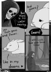  ambiguous_gender animated_skeleton bone comic death_(personification) dialogue duo english_text feral jenny_jinya lagomorph leporid loving_reaper mammal monochrome rabbit skeleton text undead 