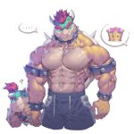  1:1 4_fingers 5_fingers abs age_difference anthro armband biceps big_muscles bottomwear bowser bowser_jr. bracelet clothed clothing collar cross-popping_vein crown duo eyebrows father father_and_child father_and_son fingers hair horn huge_muscles jewelry koopa larger_male male mario_bros muscular muscular_anthro muscular_male nintendo pants parent parent_and_child peachette_crown pecs raccoon21 red_eyes red_hair reptile scales scalie sharp_teeth shell size_difference smaller_male solo son speech_bubble spiked_armband spiked_bracelet spiked_collar spiked_shell spikes spikes_(anatomy) super_crown sweatpants teeth thick_eyebrows topless topless_male vein veiny_arms video_games yellow_body yellow_scales yellow_skin 