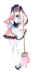  1girl absurdres alternate_costume apron azki_(hololive) black_corset black_hair black_shoes blush breasts broom closed_mouth commentary corset dress enmaided frilled_apron frills full_body hair_between_eyes hand_on_own_hip highres holding holding_broom hololive large_breasts long_hair long_sleeves looking_at_viewer maid maid_headdress mary_janes multicolored_hair pink_dress pink_hair pioneer_(azki) purple_eyes rin_(rin_illust_0805) shoes simple_background smile solo standing thighhighs two-tone_hair white_apron white_background white_thighhighs zettai_ryouiki 