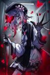  absurdres bandages beret blood bug butterfly flower_ornament hat highres kishi_zero_1 knife magical_girl mahou_shoujo_no_majo_saiban multicolored_hair red_butterfly red_eyes sakuraba_ema school_uniform short_hair smile 
