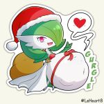 2023 after_vore belly big_belly christmas christmas_clothing christmas_headwear clothing duo female gardevoir generation_3_pokemon green_hair hair hat headgear headwear hi_res holidays humanoid leheart nintendo overweight pokemon pokemon_(species) santa_hat simple_background speech_bubble text vore white_background
