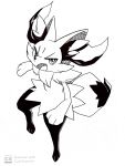  3:4 absurd_res ambiguous_gender anthro black_and_white braixen canid canine cheek_tuft chest_tuft ear_tuft facial_tuft fangs hi_res mammal monochrome nintendo open_mouth pok&eacute;mon pok&eacute;mon_(species) shoulder_tuft signature solo tarnar tuft video_games 