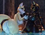 3d_(artwork) absurd_res anthro anthro_on_anthro anubian_jackal anubis_(bom39) areola big_breasts big_butt biped black_body black_hair breast_play breast_suck breasts butt canid canine canis digital_media_(artwork) duo female female/female floppyhuman fox fur genitals hair hand_on_breast hi_res holding_breast huge_breasts jackal mammal nipple_fetish nipple_play nipple_suck nipples partially_submerged pool pupils red_eyes sucking thick_thighs venera vulva water yellow_body yellow_fur