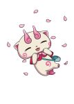  closed_eyes full_body gnt0627 highres komami_(youkai_watch) open_mouth pink_petals simple_background solo white_background white_fur youkai_watch 
