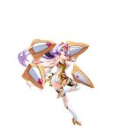  1girl ass azarin_(kouyoku_senki_exs-tia) bare_shoulders boots breasts elbow_gloves exs-tia_magica floating floating_object floating_weapon forehead_protector full_body game_cg gem gloves hair_intakes headgear high_heel_boots high_heels highres inoino kouyoku_senki_exs-tia large_breasts large_variant_set leg_up leotard long_hair looking_at_viewer looking_back multicolored_leotard non-web_source official_art purple_hair scarf sideboob skirt solo tachi-e thigh_boots thighhighs torn_clothes torn_gloves torn_leotard torn_skirt torn_thighhighs transparent_background twintails variant_set weapon white_gloves white_leotard yellow_eyes 