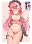  1girl absurdres animal_ears bikini black_hat black_jacket blue-tinted_eyewear breasts closed_mouth commentary english_commentary expressionless eyewear_on_head hair_intakes hat highres hololive hololive_english huge_breasts jacket leopard_print_bikini long_hair long_sleeves looking_at_viewer multicolored_hair navel o-ring o-ring_thigh_strap panther_ears panther_girl panther_tail pink_bikini pink_hair raora_panthera solo stomach streaked_hair sunglasses swimsuit szuukie tail thigh_strap thighs tinted_eyewear two-tone_hair virtual_youtuber white_background white_hair yellow_eyes 