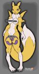 2025 absurd_res arashidrgn bandai_namco breasts canid canine censor_bar censored claws digimon digimon_(species) female fur hi_res mammal nude renamon solo tail white_body yellow_body